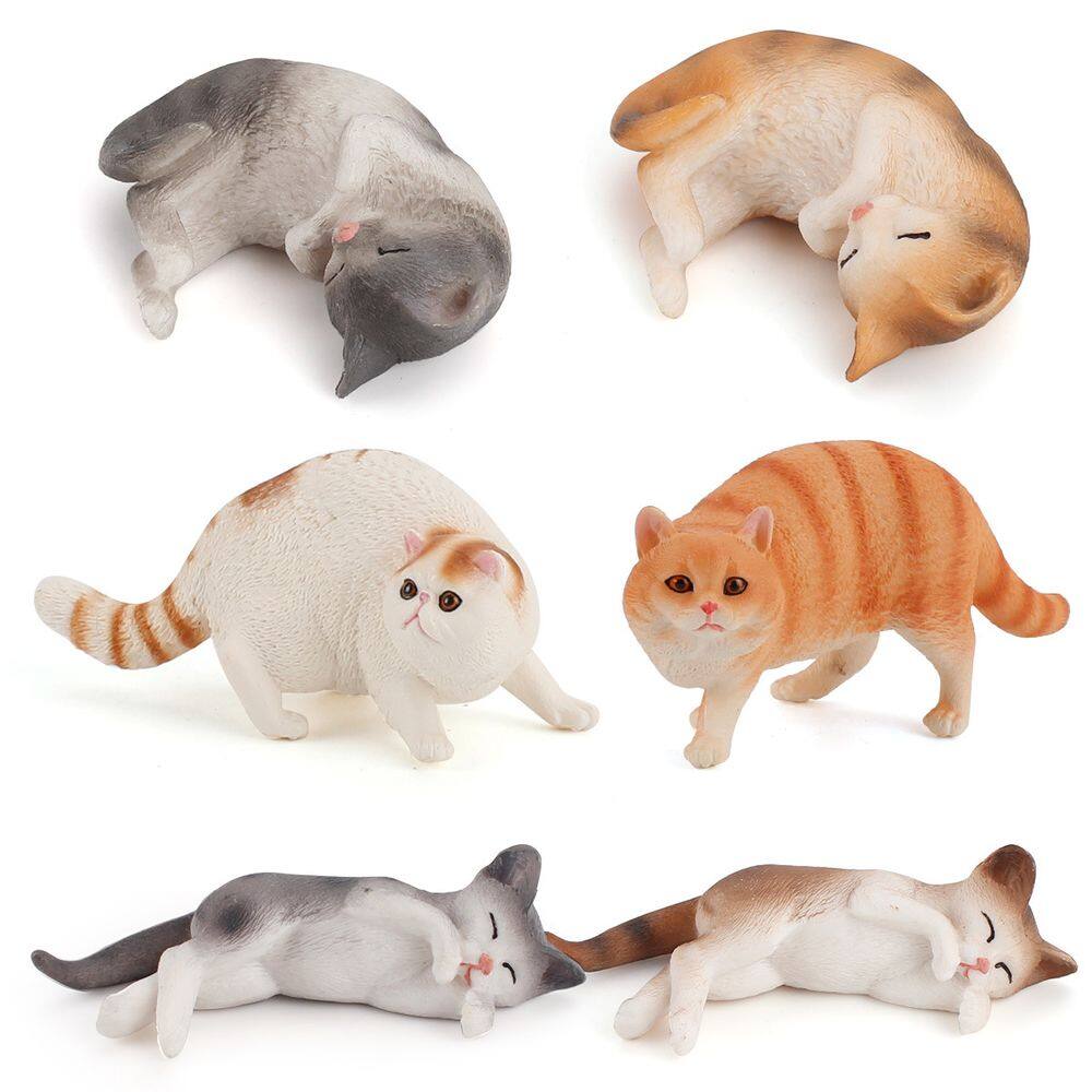 Conjunto de estatuetas de gatos, coleção realista de figuras de gatos em PVC, 6 unidades