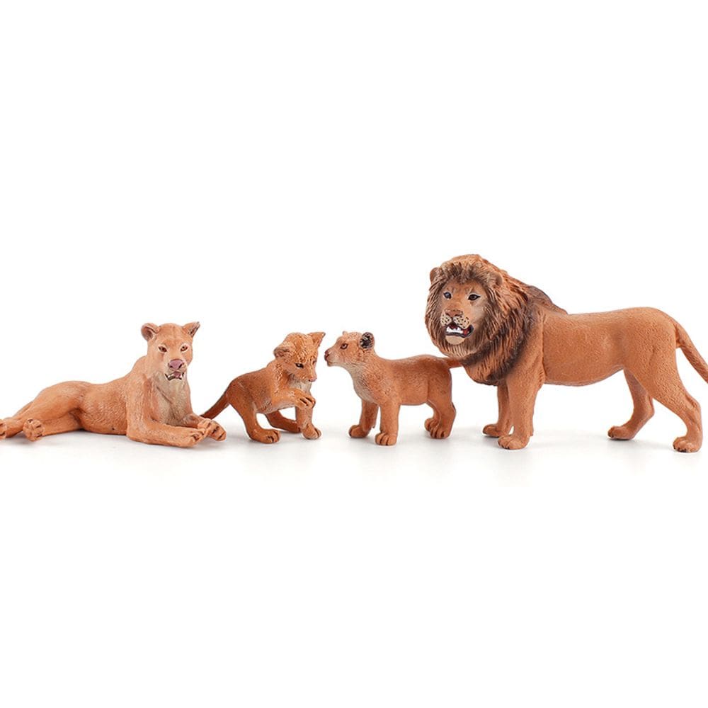 Conjunto de bonecos Lion Family de 4 peças - Animal selvagem de PVC realista