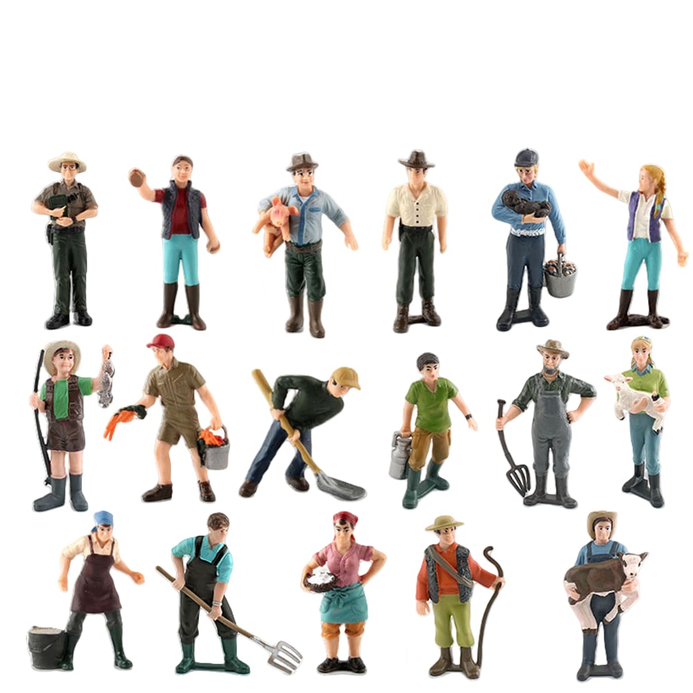 Conjunto de figuras Farm Scene, 17 peças realistas de PVC Farmer, Shepherd