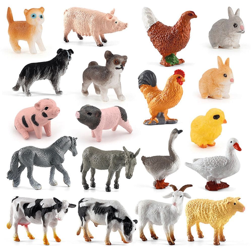 Conjunto de bonecos de animais de fazenda, PVC realista, 19 unidades para crianças a partir de 3 anos
