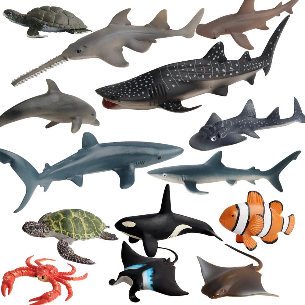 Conjunto de figuras de animais oceânicos com 14 peças de vida marinha realista