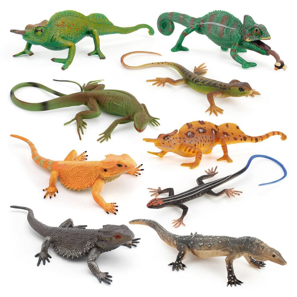 Conjunto de figuras de répteis realistas de PVC para camaleões e lagartos, 8 unidades