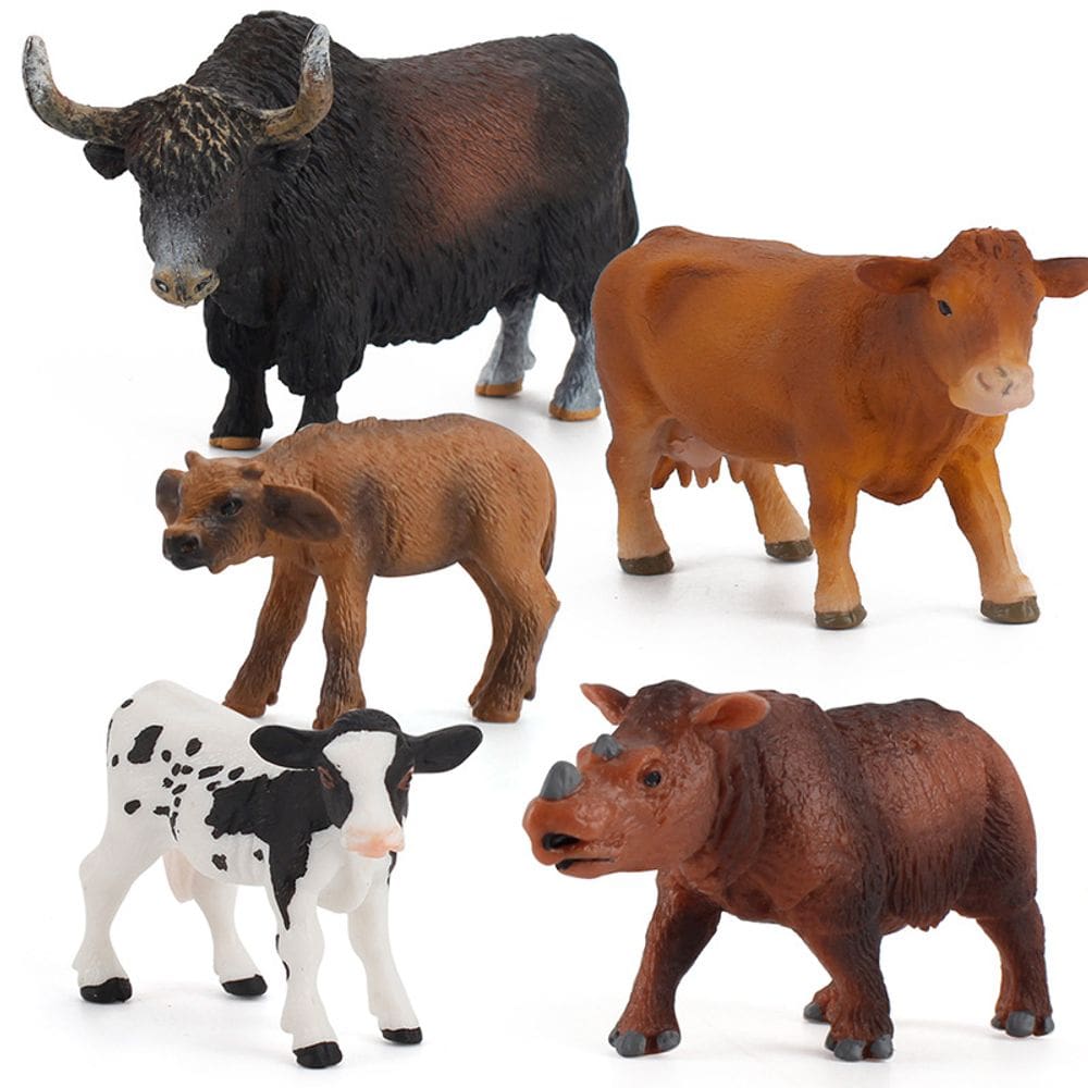 Conjunto de estatuetas Wild Animal Cow, 5 peças, PVC, educativo para crianças