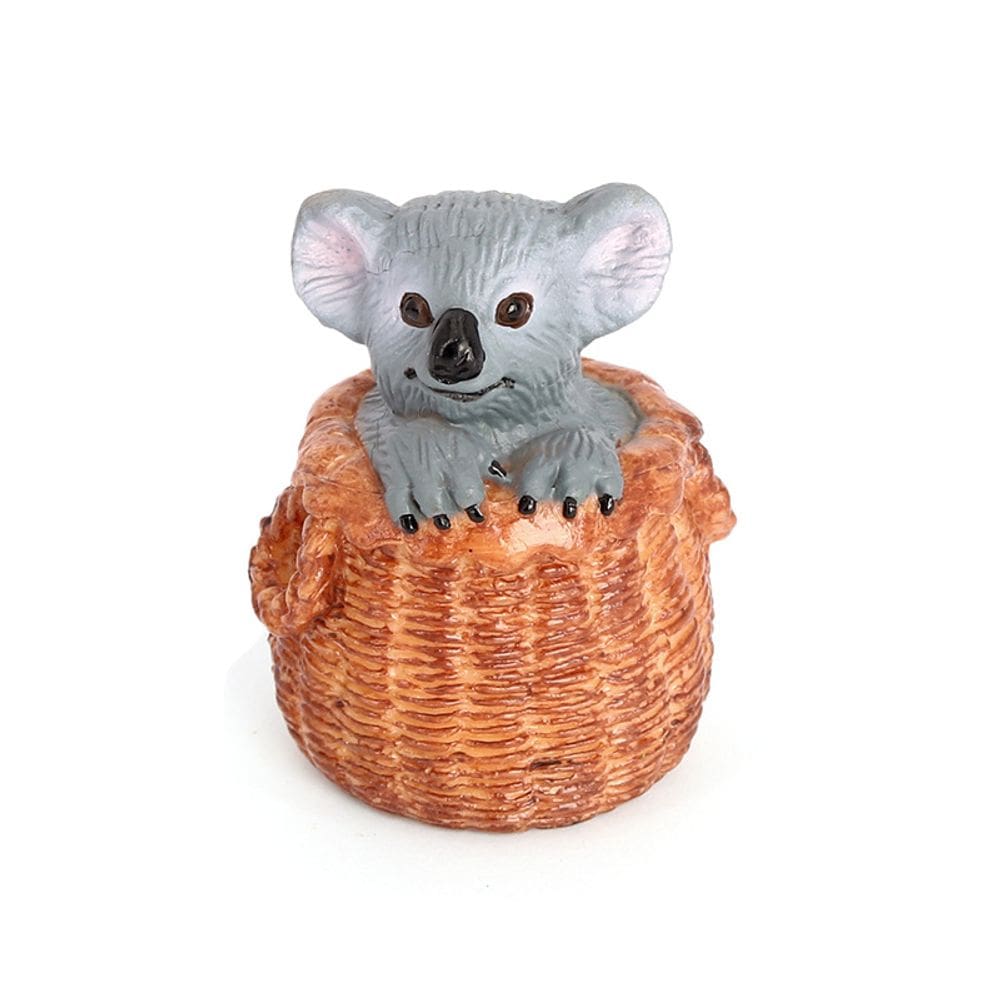 Estatueta de coala em cesta, modelo animal de PVC para crianças e decoração