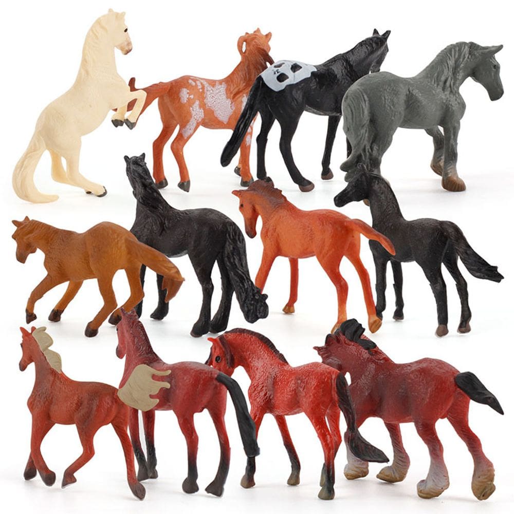 Conjunto de estatuetas de cavalo genéricas em miniatura em PVC, bonecos de cavalo, 12 unidades