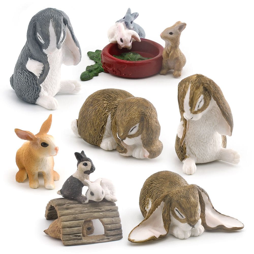 Conjunto de bonecos de coelho em miniatura, 7 peças de PVC Bunny Farm Animal Kids