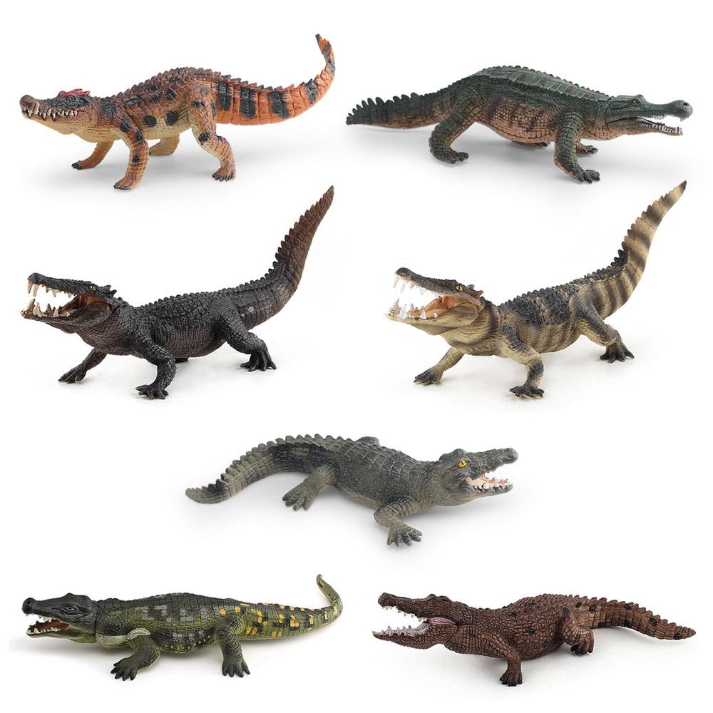 Conjunto de bonecos Realistic Crocodile 7 peças de PVC para crianças de 3 anos ou mais