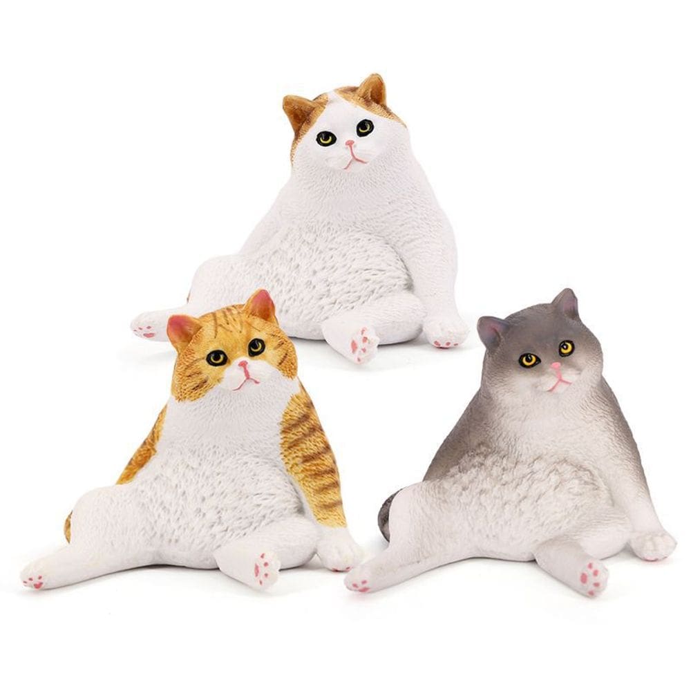 Conjunto de estatuetas Lazy Cat de 3 peças de PVC realista para crianças de 3 anos ou mais