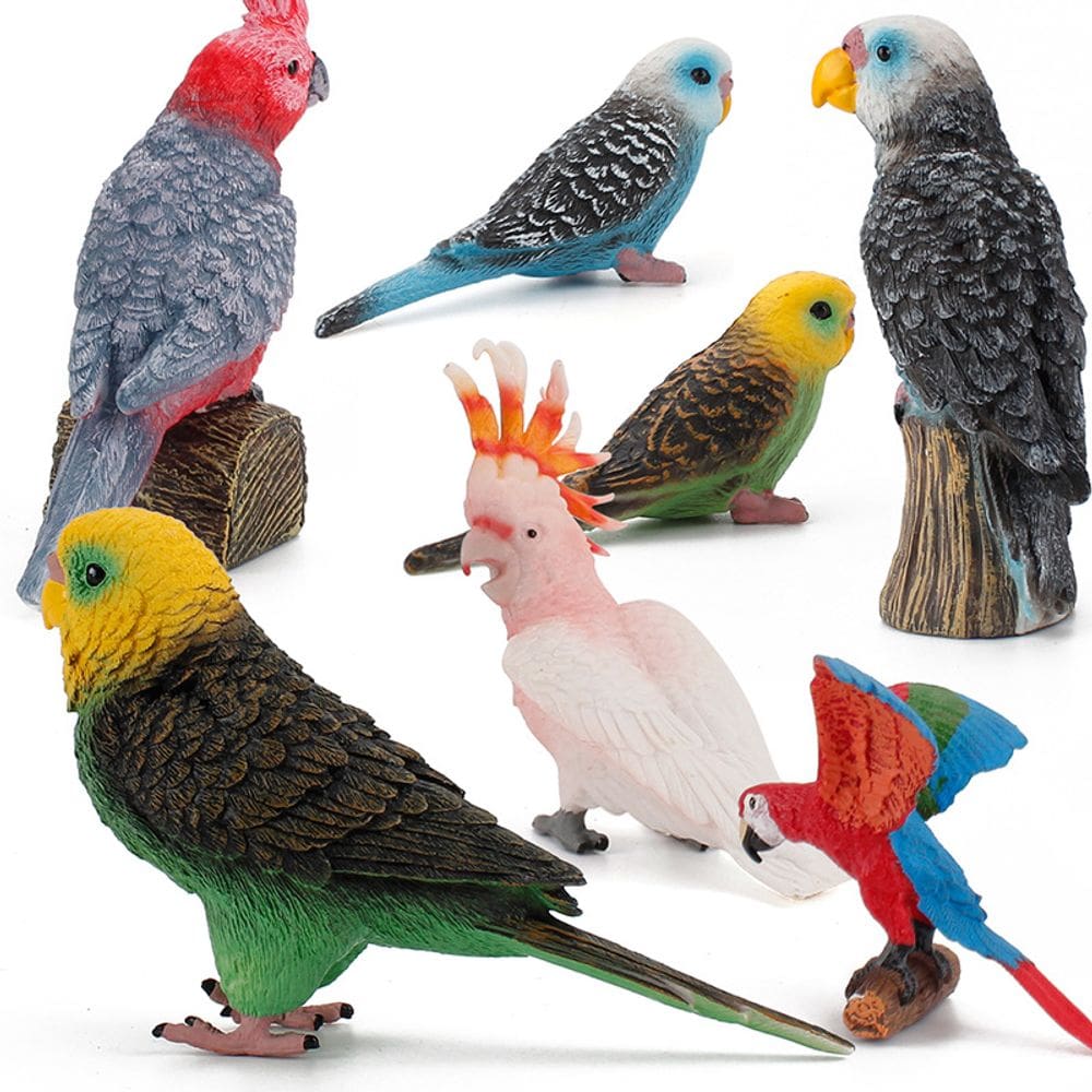 Conjunto de estatuetas Colorful Parrot, 7 peças de arara-periquito e cacatua