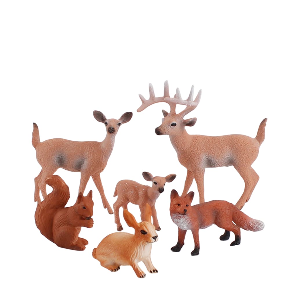 Conjunto de estatuetas de animais da floresta, 6 peças de PVC realista para crianças