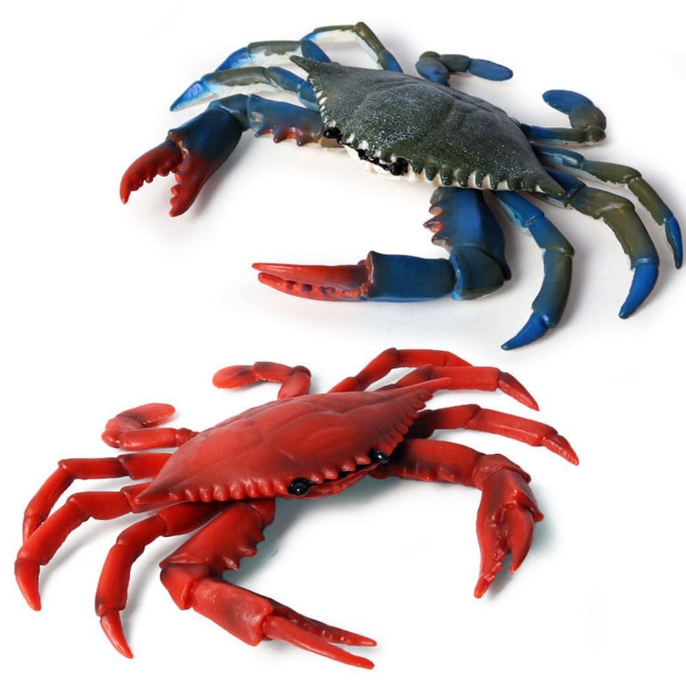 Estatuetas de caranguejo de plástico realistas de animais oceânicos, 2 peças azul/vermelho