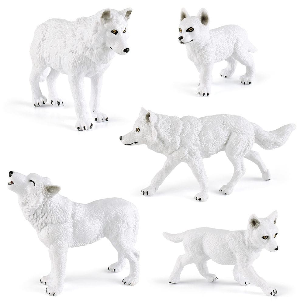 Conjunto de estatuetas Arctic Wolf, 5 peças, PVC, Realistic Wild Wolf