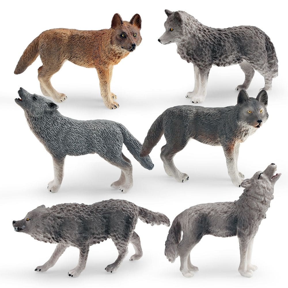 Conjunto de estatuetas Realistic Wolf, 6 peças, PVC, educativo para crianças