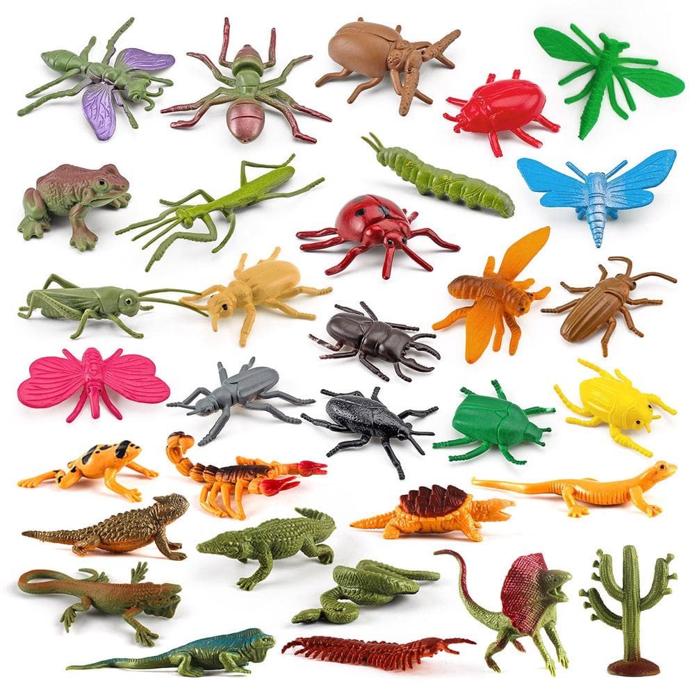 Conjunto de estatuetas de insetos e répteis em miniatura, 20 peças de animais em PVC