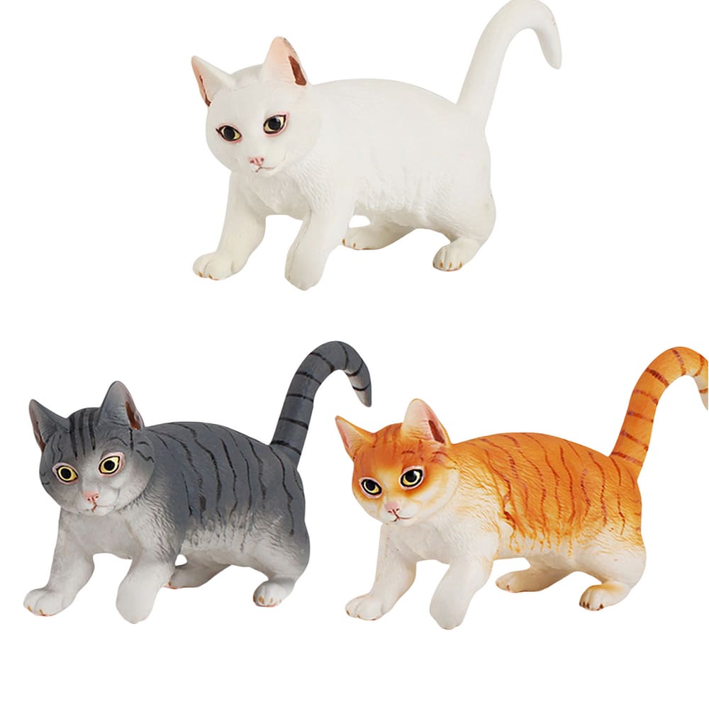 Conjunto de bonecos Realistic Pet Cat, 3 peças, PVC Walking Cats