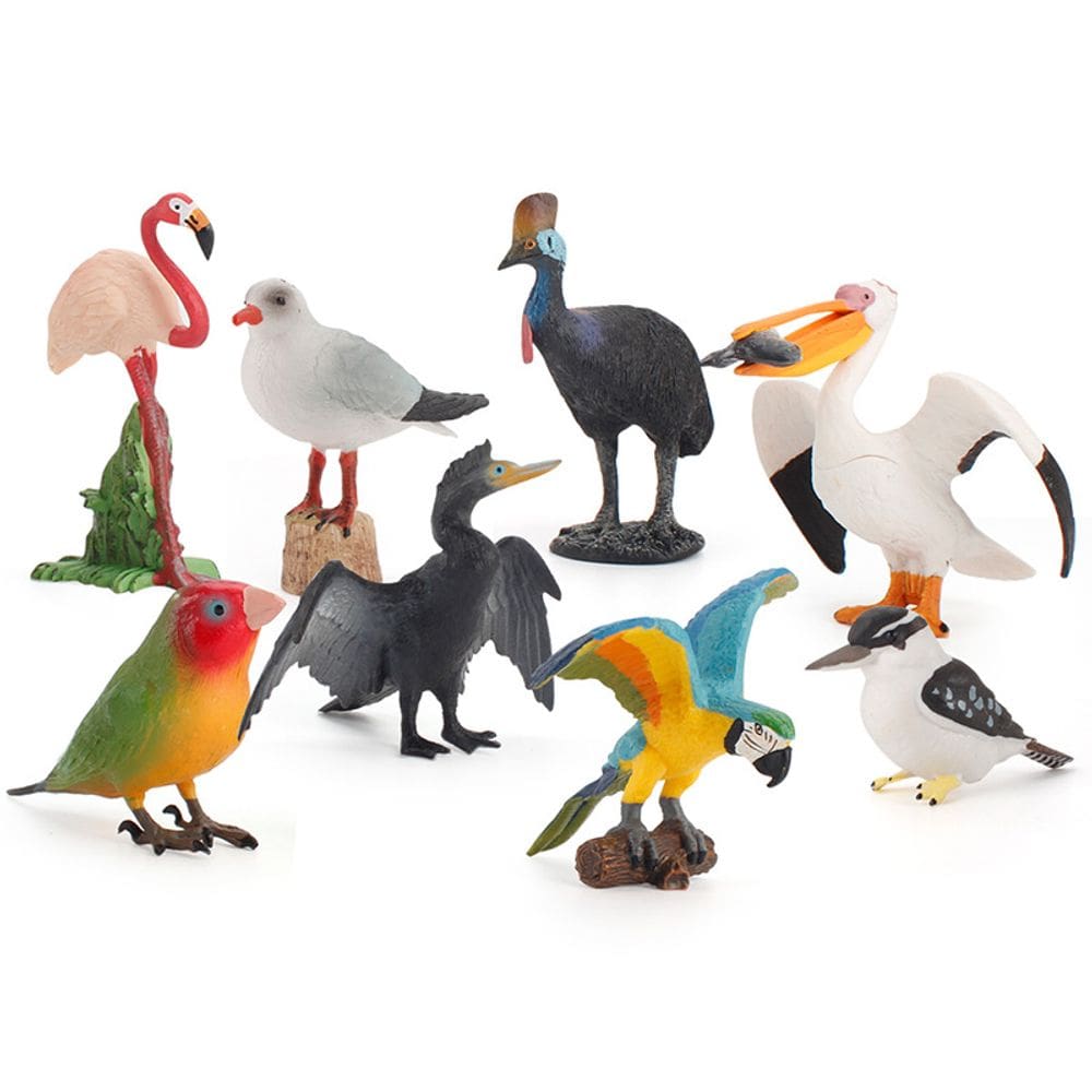 Conjunto de estatuetas Exotic Birds PVC Parrot Flamingo Pelican Kids