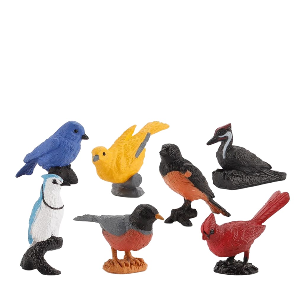 Conjunto de estatuetas de pássaros em miniatura, 7 peças de pássaros selvagens de PVC realistas