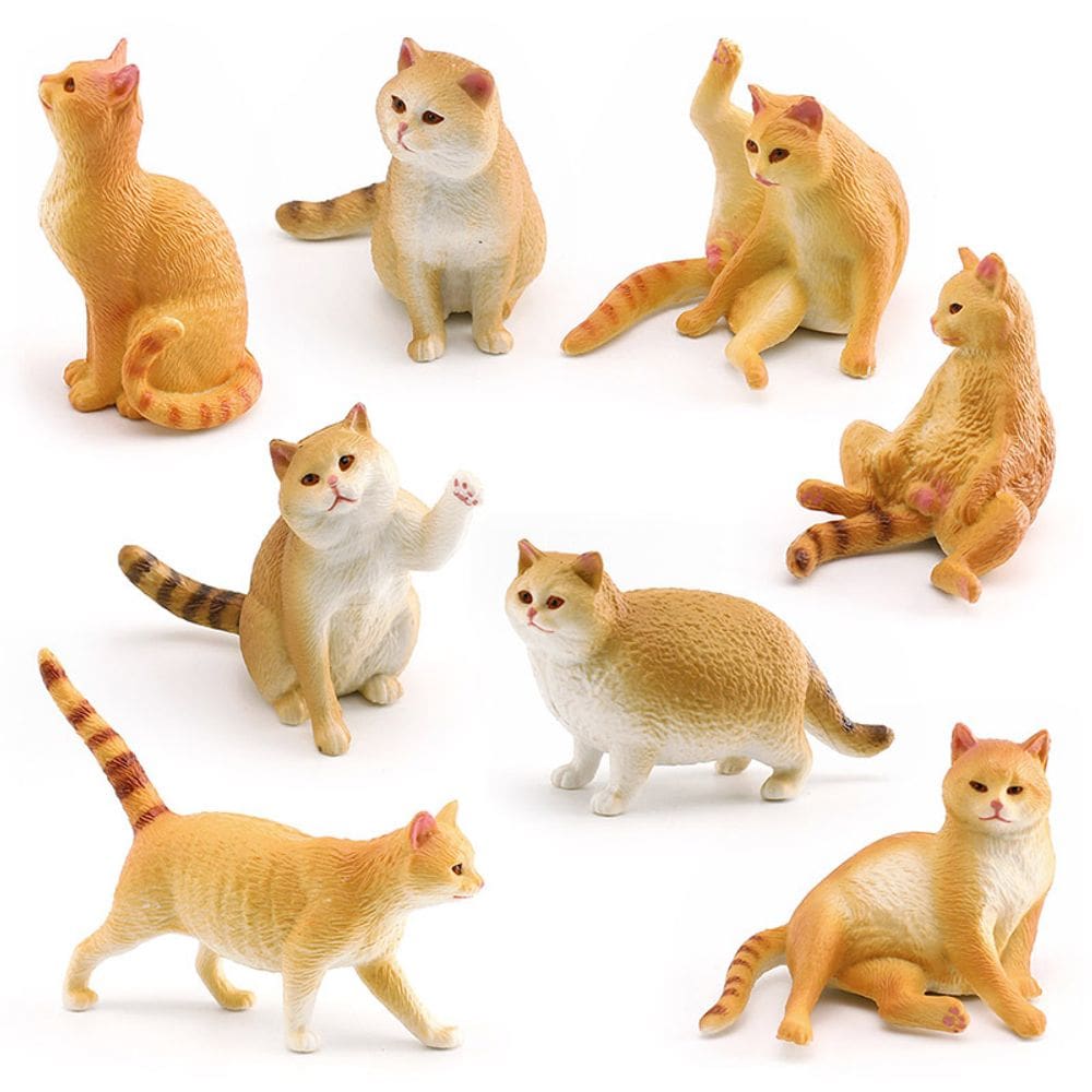 Conjunto de estatuetas de gato realistas de PVC, 8 peças, decoração infantil divertida de 2,1-8 cm