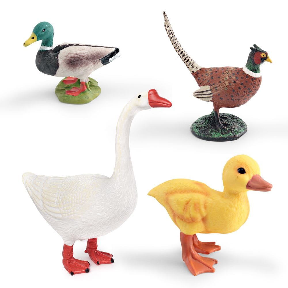 Conjunto de bonecos de pássaros de fazenda em PVC: frango, pato, ganso, faisão, crianças
