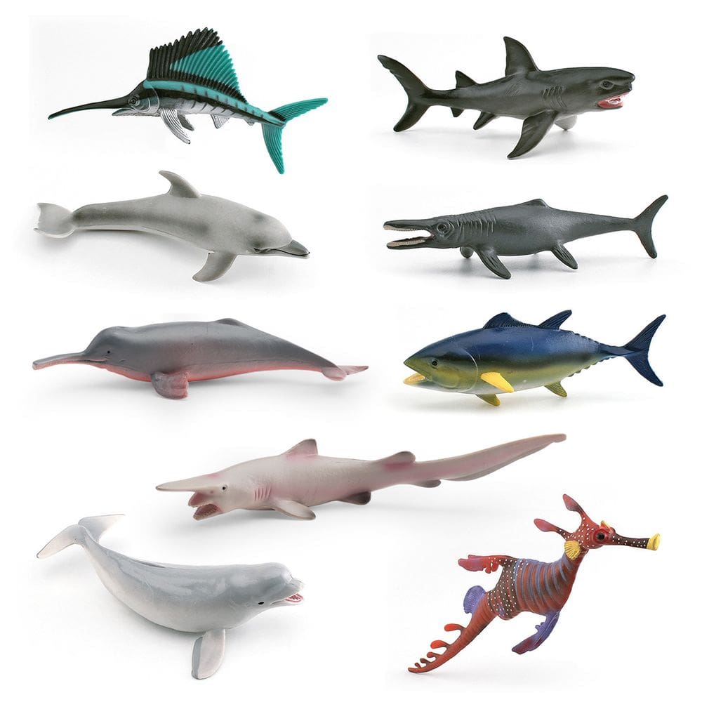 Conjunto de estatuetas de animais oceânicos, 9 peças de vida marinha realista em PVC