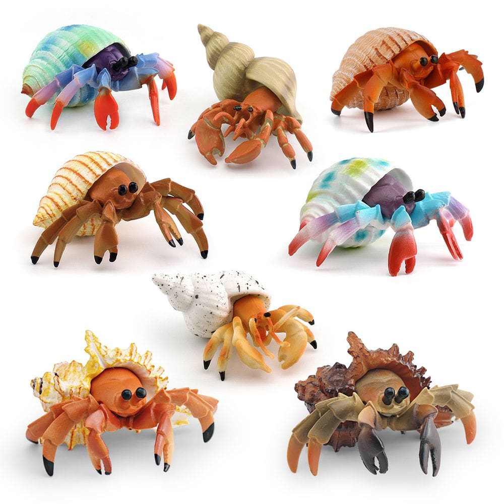 Conjunto de estatuetas Hermit Crab, 8 peças realistas de PVC Ocean Animal Mo