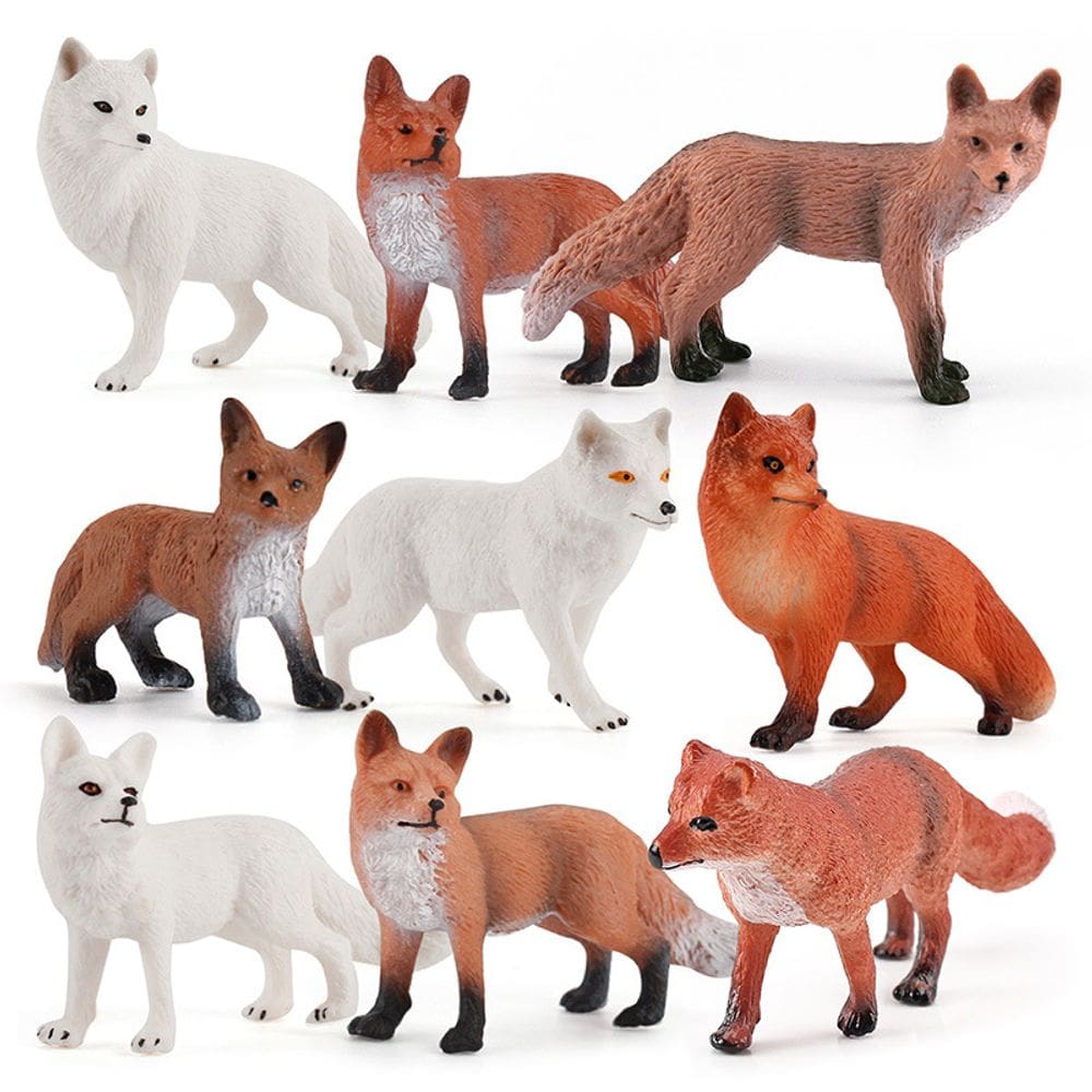 Conjunto de bonecos Wild Fox de 9 peças realistas em PVC vermelho e ártico para crianças
