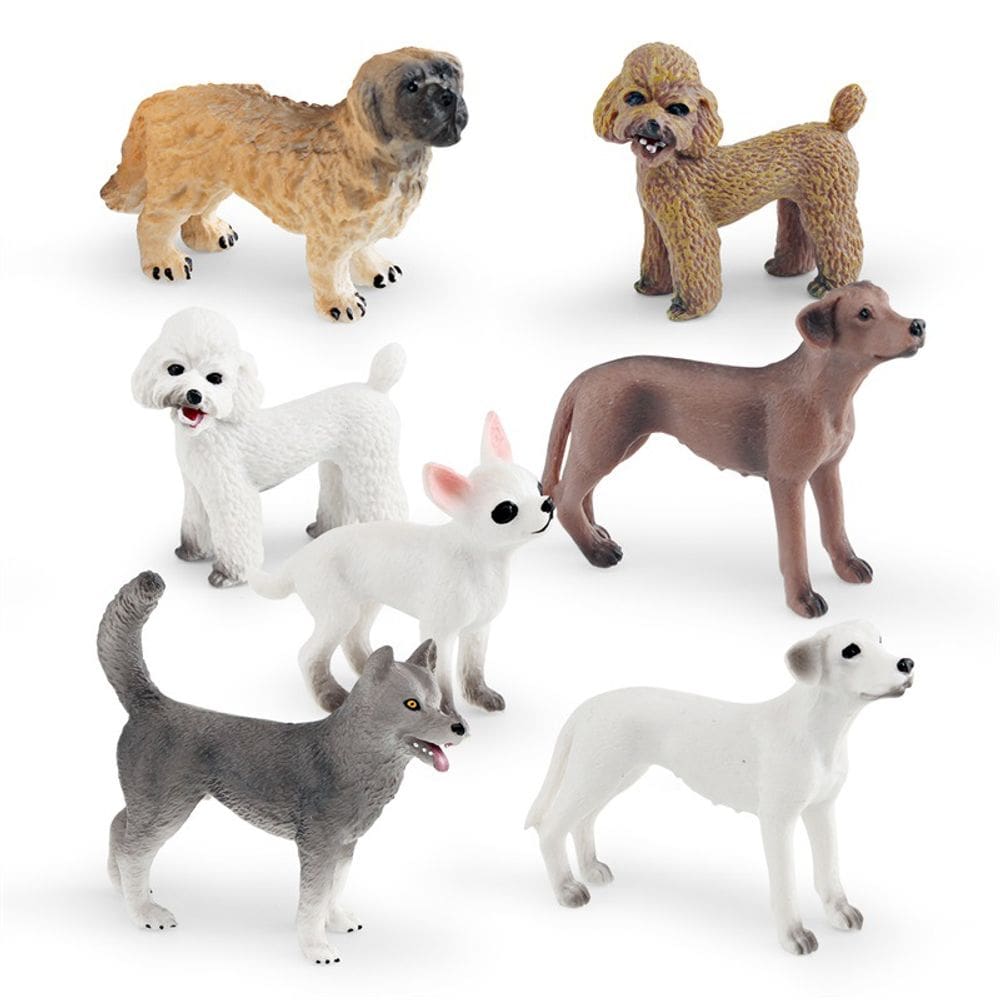 Conjunto de estatuetas realistas para cães, 7 peças, modelos de cães em PVC para crianças