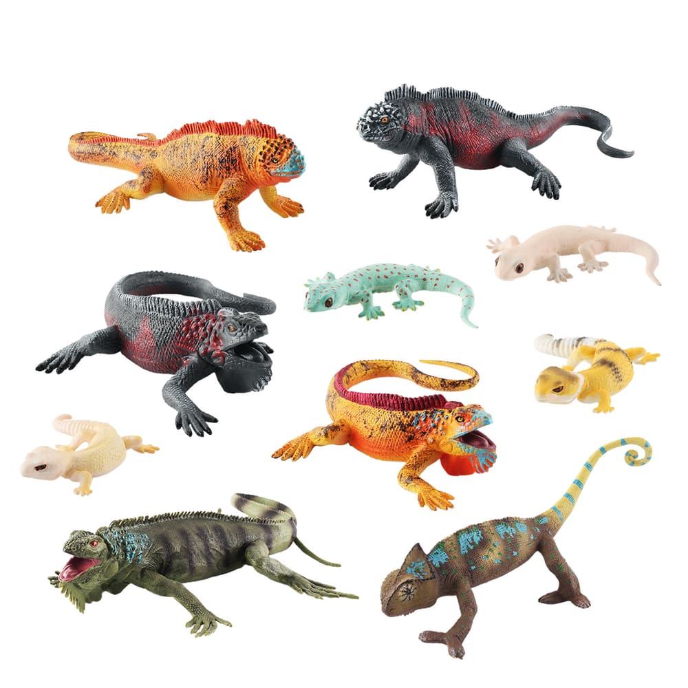 Conjunto de bonecos realistas de lagarto e camaleão, 10 peças de PVC para crianças
