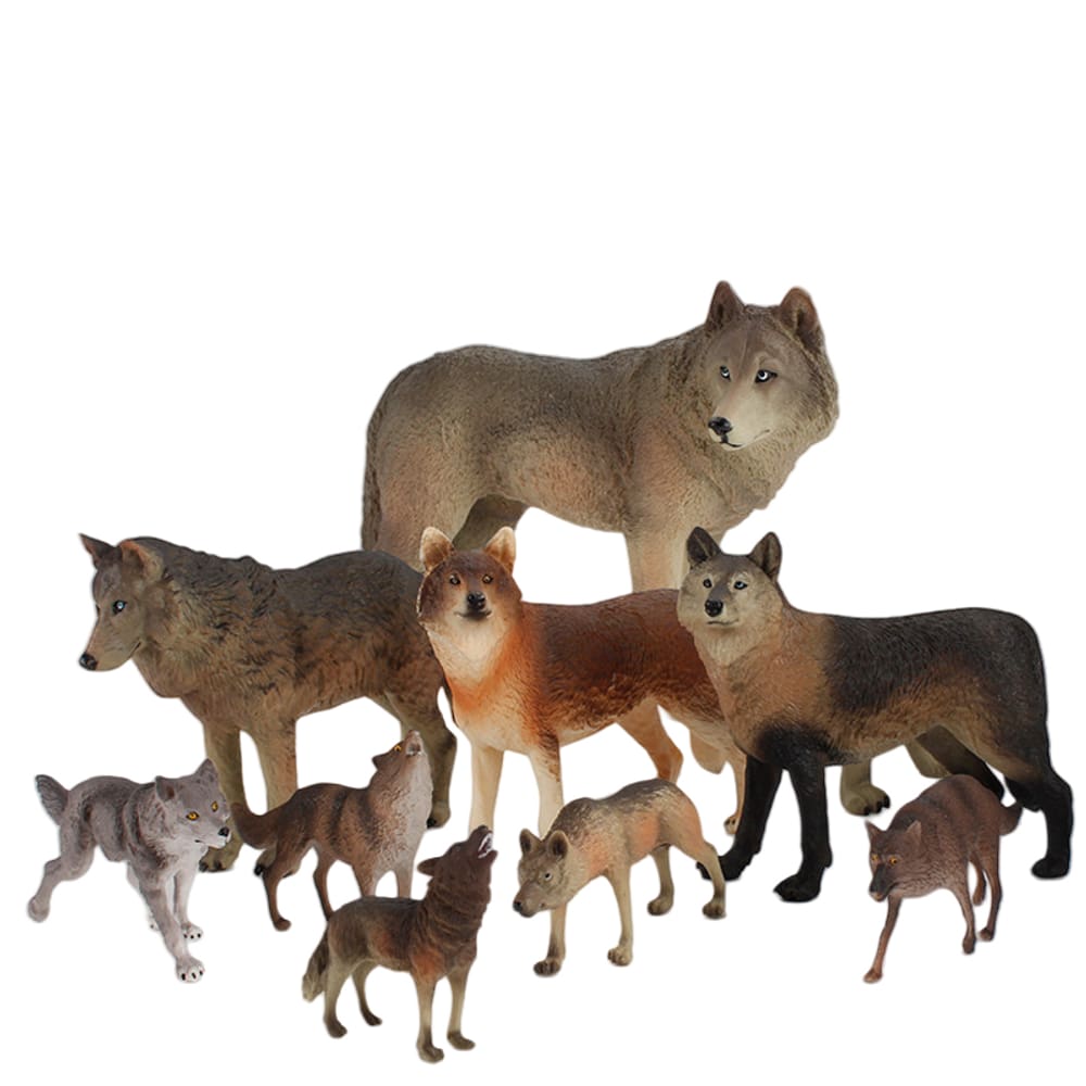 Conjunto de estatuetas Wolf Pack 9 peças de PVC Realistic Wild Wolves