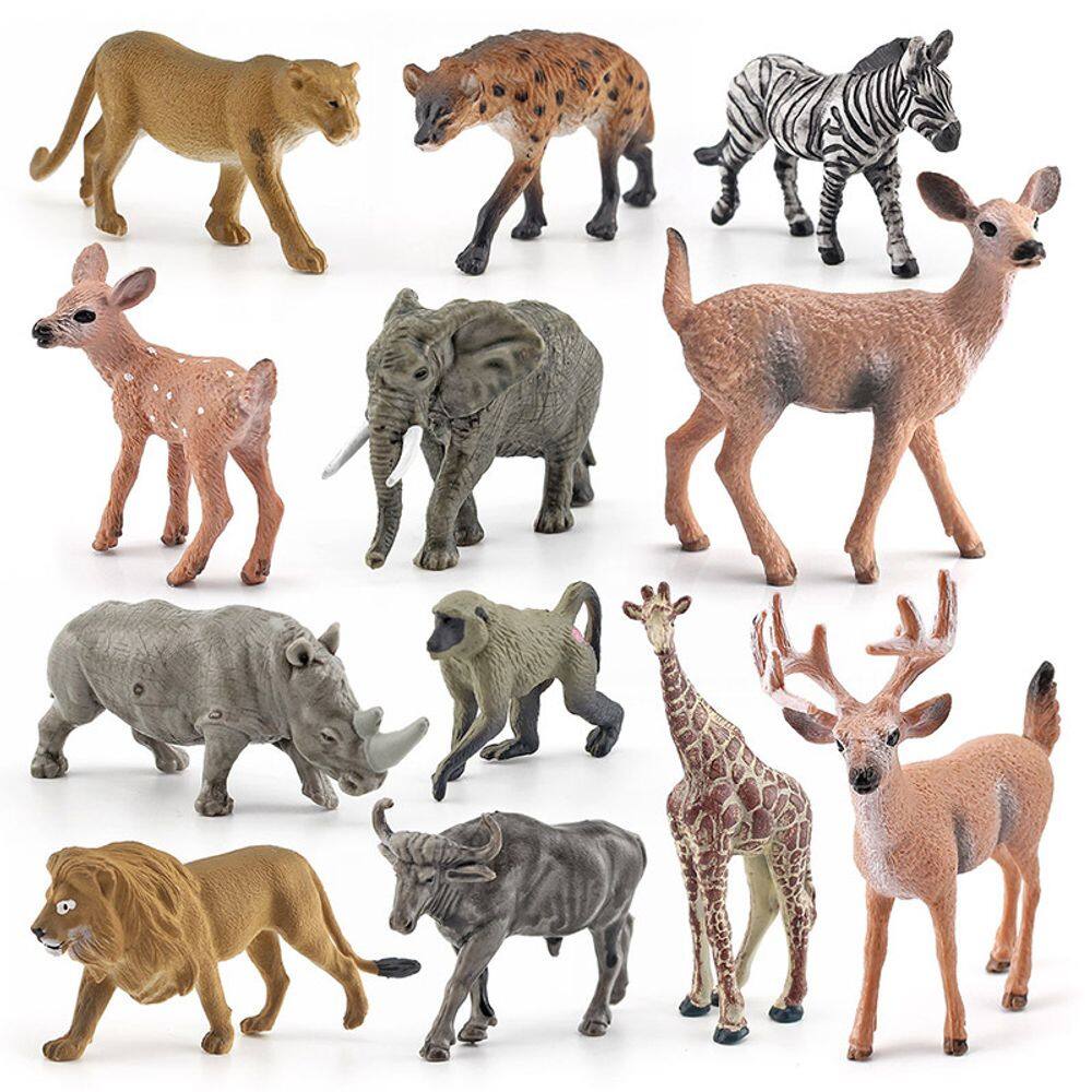 Conjunto de bonecos de animais selvagens em PVC Realistic Safari & Forest, 12 unidades