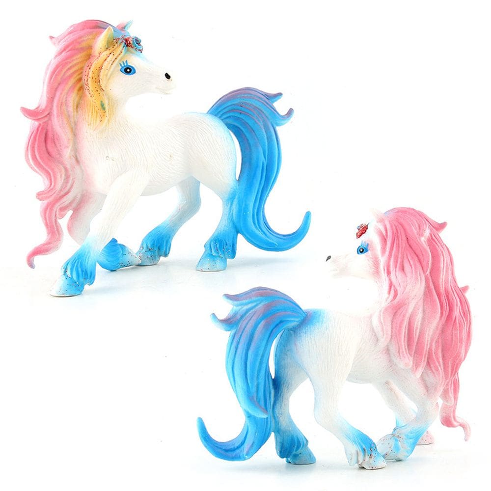 Conjunto de estatuetas Rainbow Unicorn, 2 peças de plástico para decoração infantil