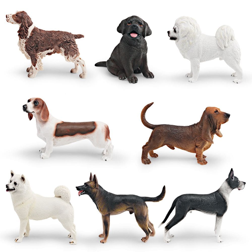 Conjunto de estatuetas realistas para cães, 8 peças, plástico, PVC, decoração infantil