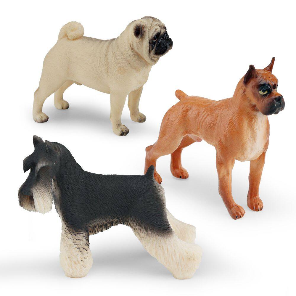 Conjunto de estatuetas para cães, figuras realistas de animais em PVC, 3 unidades