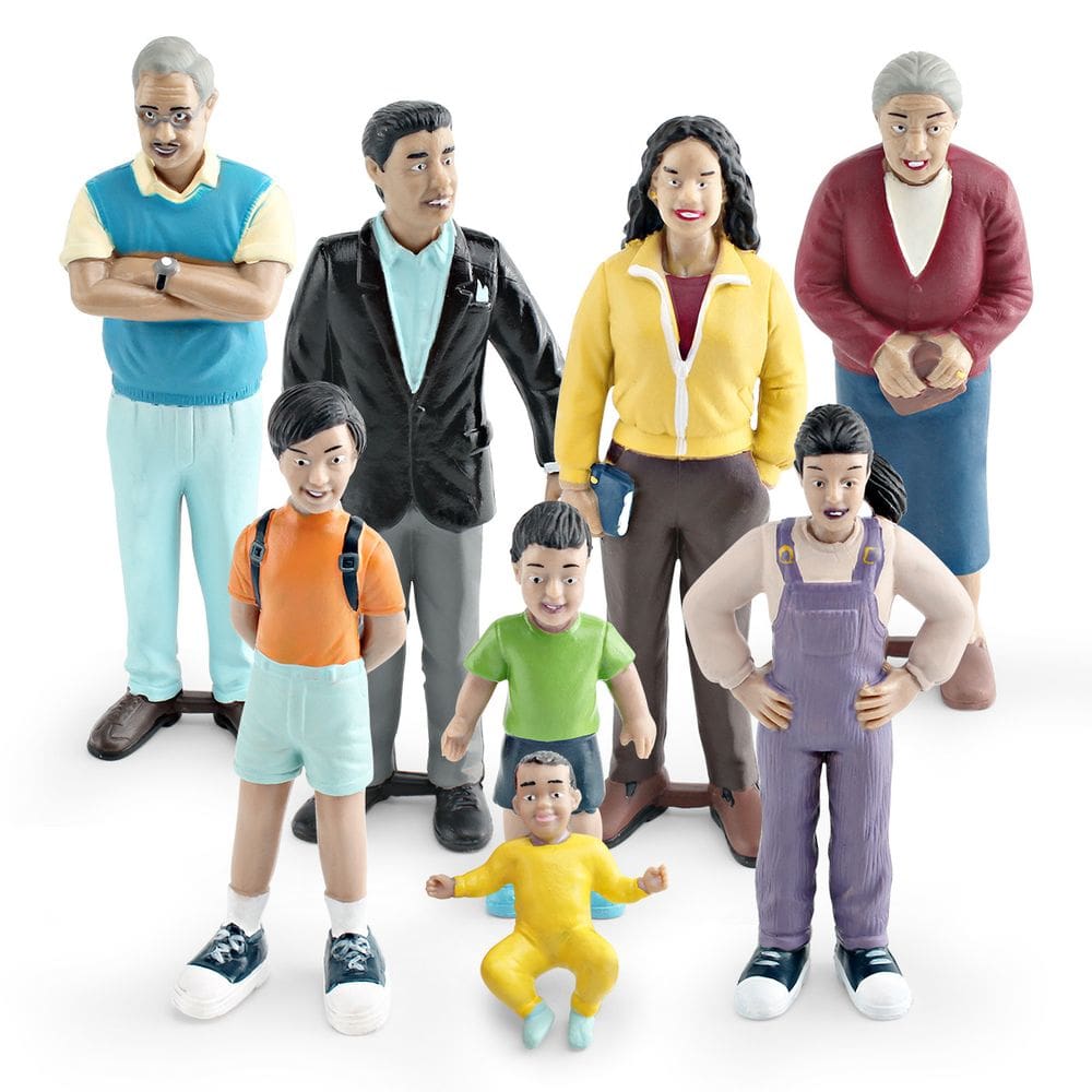 Conjunto de estatuetas familiares realistas de 7 figuras para família espanhola