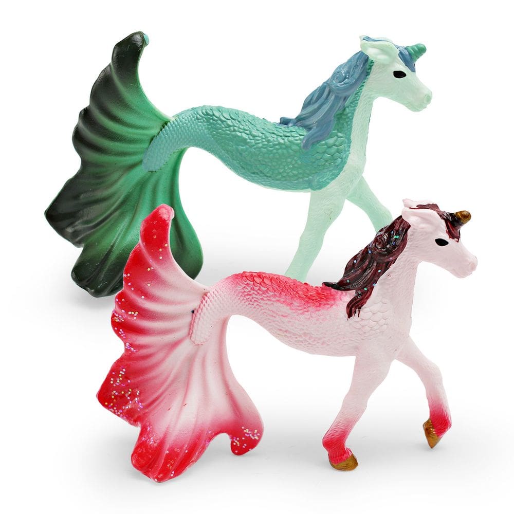 Conjunto de estatuetas Unicorn Mermaid, 2 peças de PVC colorido para crianças