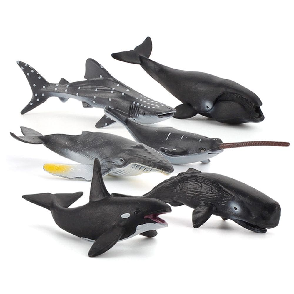 Mini conjunto de bonecos de baleia, 6 peças de mamíferos oceânicos de PVC com laço para crianças