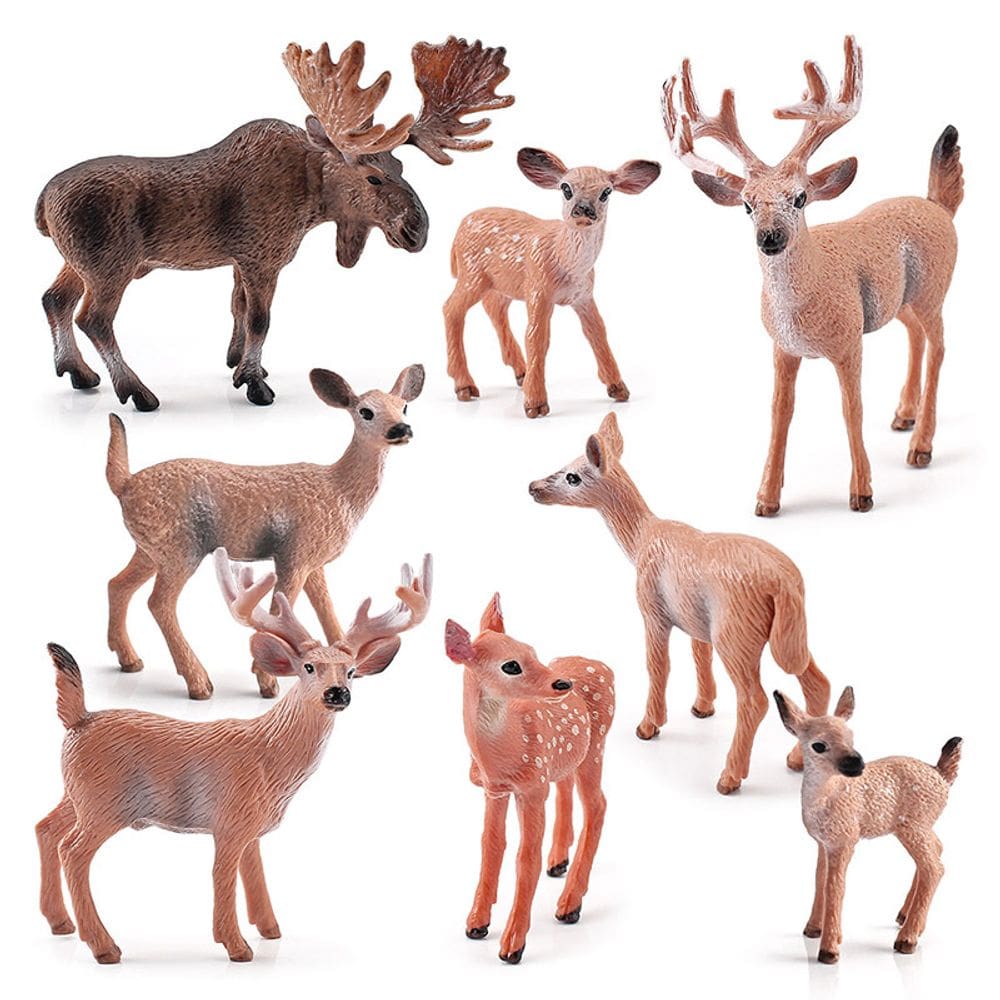 Conjunto de estatuetas Deer Family, 8 unidades - modelos realistas de PVC
