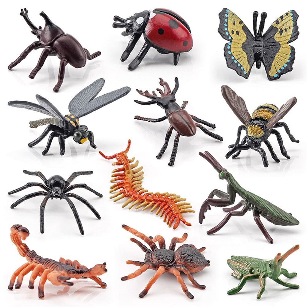 Conjunto de estatuetas de insetos realistas de PVC com modelos de insetos para crianças, 12 unidades