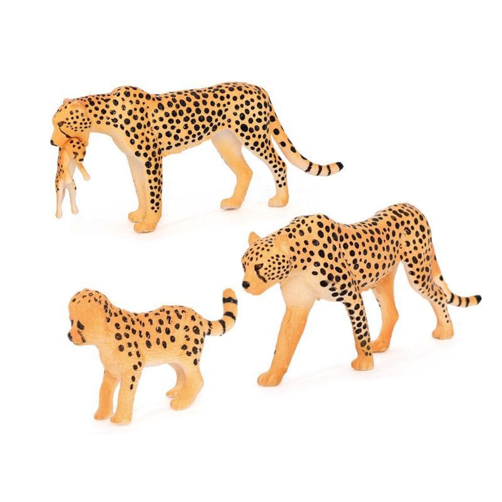 Conjunto de bonecos Cheetah Family de 3 peças - PVC African Cheetah