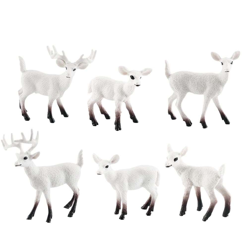 Conjunto de bonecos Snowy White-Tailed Deer, 6 peças de PVC para crianças