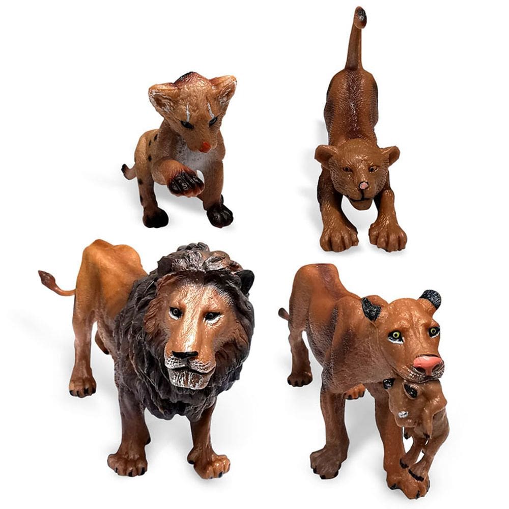 Conjunto de estatuetas Lion Family de 4 peças Realistic Safari Animal
