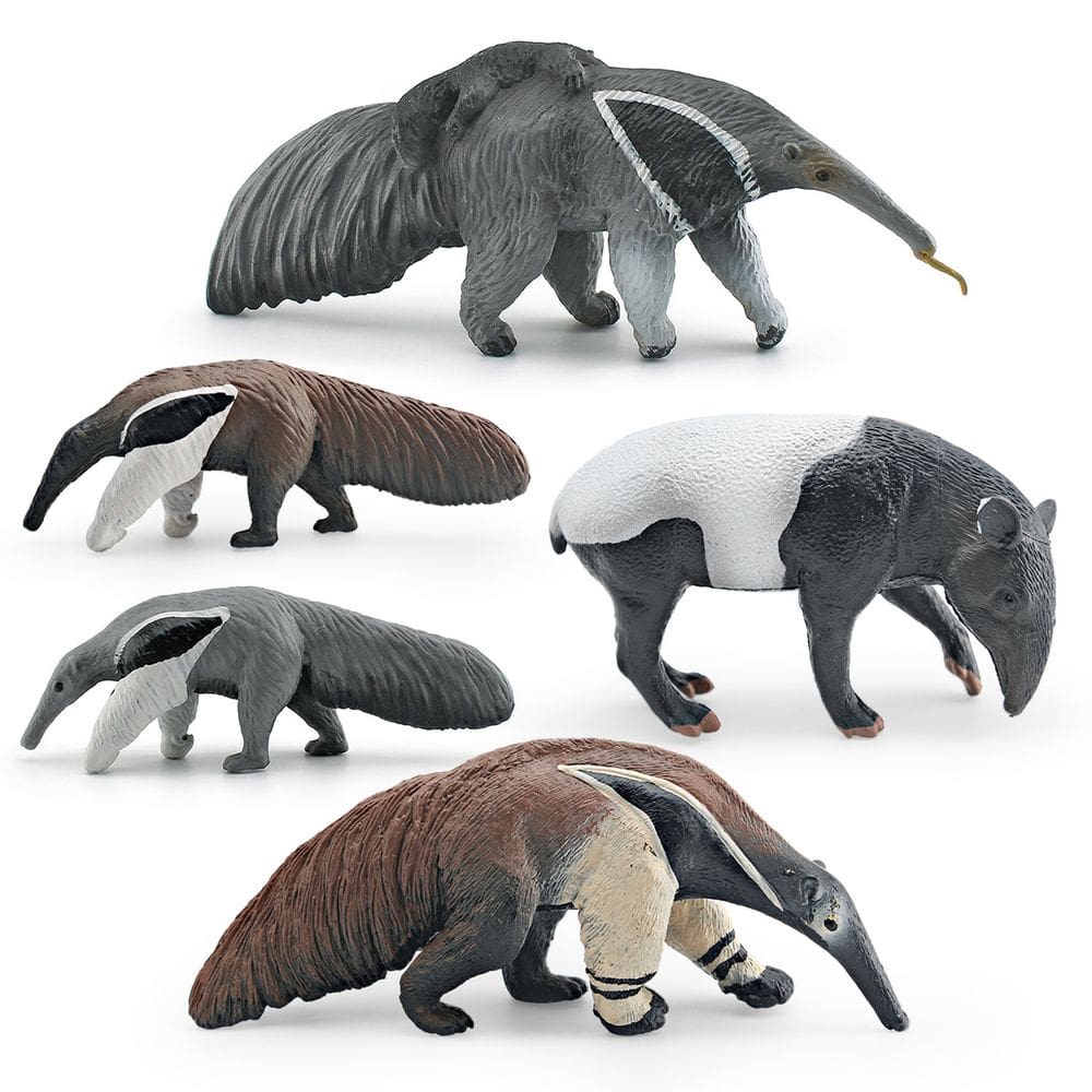 Conjunto de estatuetas, tamanduá, 5 peças, animal selvagem realista em PVC