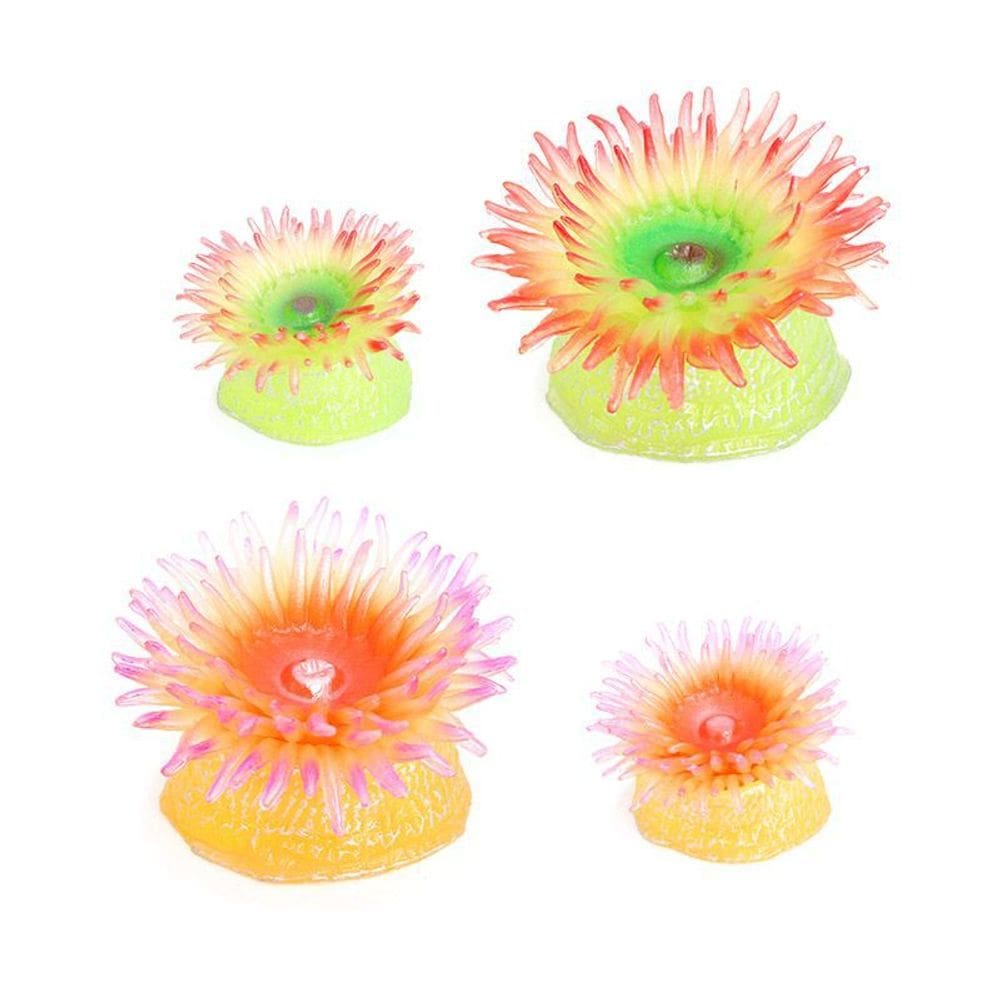 Conjunto de figuras de anêmona, 4 animais marinhos oceânicos realistas coloridos de 3,5 a 7,5 cm