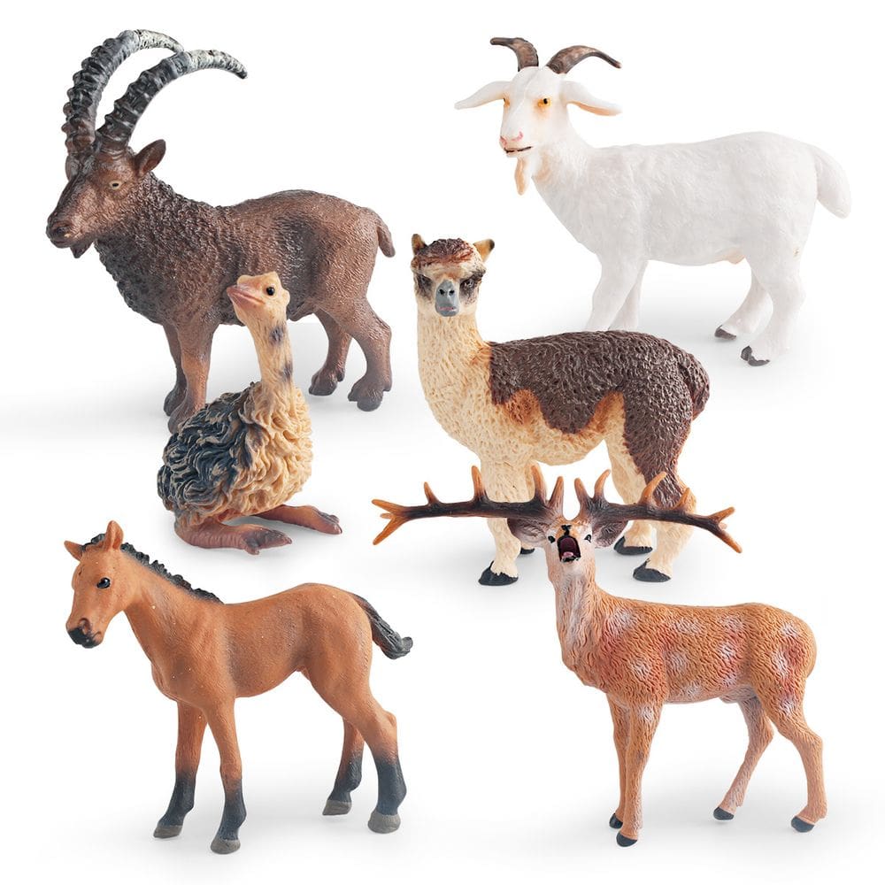Conjunto de estatuetas de animais selvagens, 6 unidades: alpaca, cabra, veado, avestruz