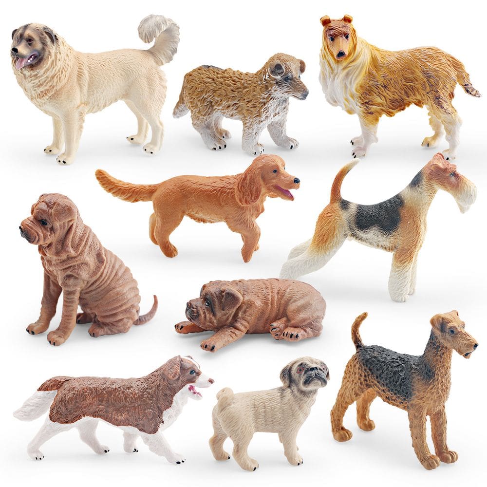 Conjunto de estatuetas realistas para cães, 10 peças de PVC para crianças e decoração
