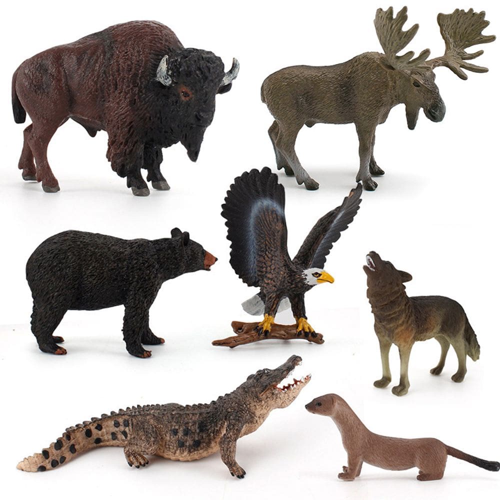Conjunto de estatuetas de animais com tema de selva, 7 peças de brinquedo infantil realista de PVC