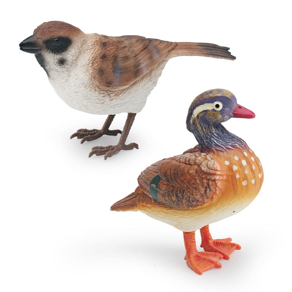Conjunto de estatuetas Realistic Bird, 2 peças com pato mandarim e pardal