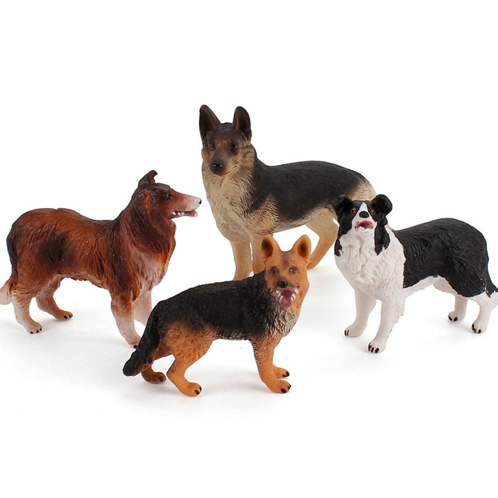 Conjunto de estatuetas Shepherd Dog, modelos de plástico PVC, 4 unidades, crianças, 5,5-11 cm
