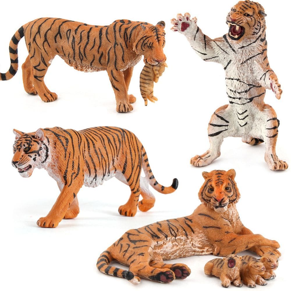 Conjunto de bonecos Realistic Tiger PVC Wild Animal, 4 peças de brinquedo infantil