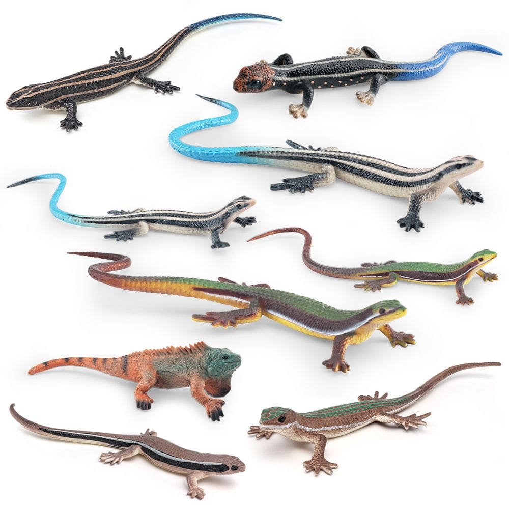 Conjunto de estatuetas de lagarto realista, 9 peças, modelo de PVC, brinquedos para crianças a partir de 3 anos